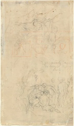 Jacob Jordaens, Sheet of Studies with the Drunken Pan and Nymphs [verso]