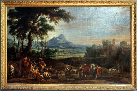 Jacob Jordaens, Rebekah and Eliezer at the well (Genesis 24:18-19)