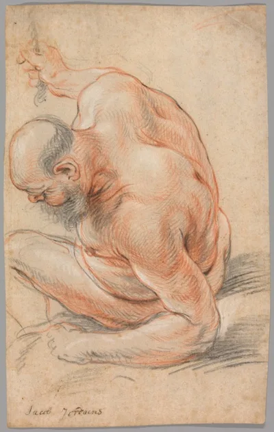 Jacob Jordaens, Nude Old Man Seated, Leaning on His Forearm, Facing Left