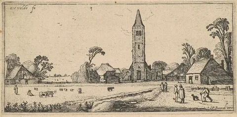 Esaias van de Velde, Landscape with a Meadow and a Village Church