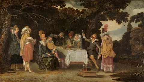 Esaias van de Velde, Elegant company dining in the open air