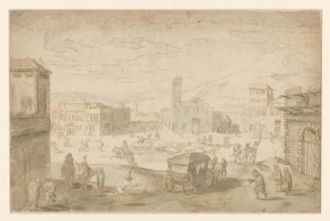 Jan Wildens, De maand Februari: vastenavondscène op een Italiaans plein