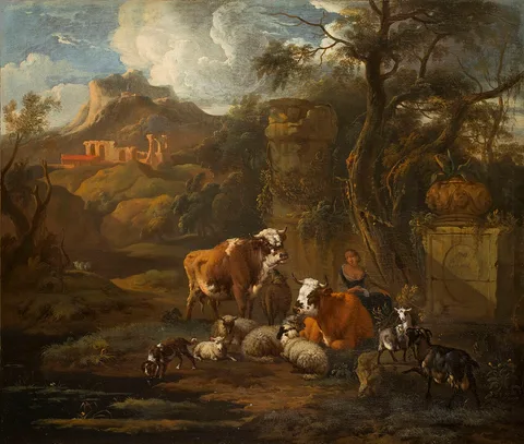 Michiel Carree, Italianised Landscape with Animals