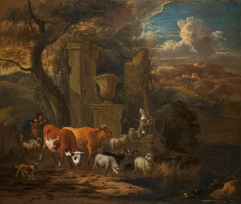 Michiel Carree, Italianised Landscapes with Shepherd and Shepherdess