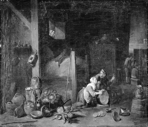 Thomas van Apshoven, A Servant Girl Scrubbing a Brass Cauldron