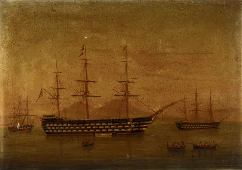 Antonio de Simone the Elder, A three-decker at Naples, 1866