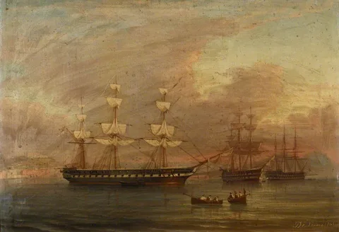Antonio de Simone the Elder, A frigate with her sails loosed for drying