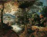Adrian van Stalbemt, Forest landscape with farmers