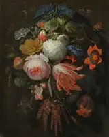 Abraham Mignon, A Hanging Bouquet of Flowers