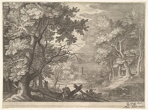 Roelandt Savery, Woodland scene with marshy banks, from "Six Landscapes in Tyrol"