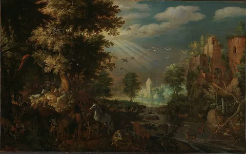 Roelandt Savery, Landscape with animals and ruins