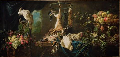 Adriaen van Utrecht, Still Life with Game, Vegetables, Fruit and a Cockatoo
