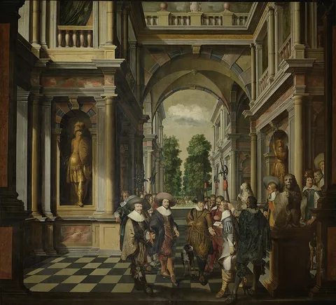 Dirck van Delen, A colonnade. Part of a seven-part decorative sequence