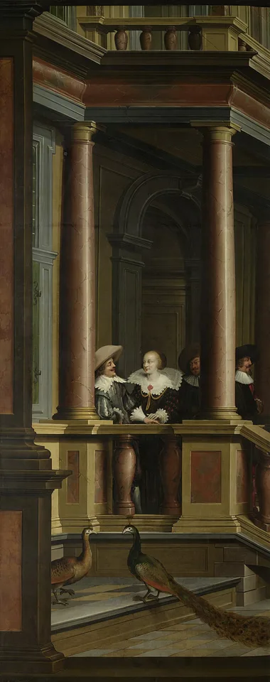 Dirck van Delen, An outside staircase. Part of a seven-part decorative sequence