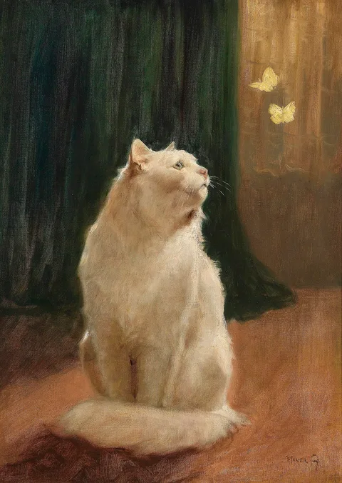 Arthur Heyer, White Cat and two Brimstone Butterflies
