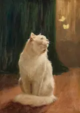 Arthur Heyer, White Cat and two Brimstone Butterflies