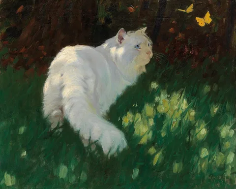 Arthur Heyer, White Cat and Butterflies
