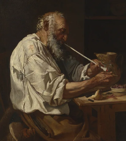 Johann Carl Loth, Old Peasant Lighting a Pipe