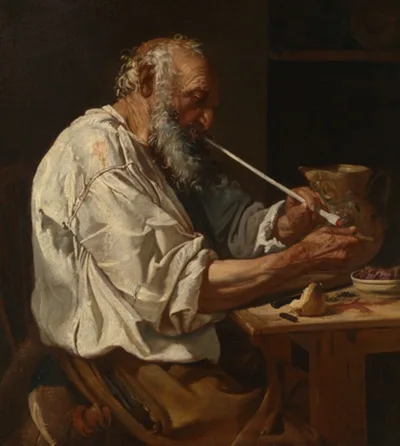 Johann Carl Loth, Old Man Lighting a Pipe