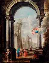 Viviano Codazzi, architectural capriccio with the Holy Family