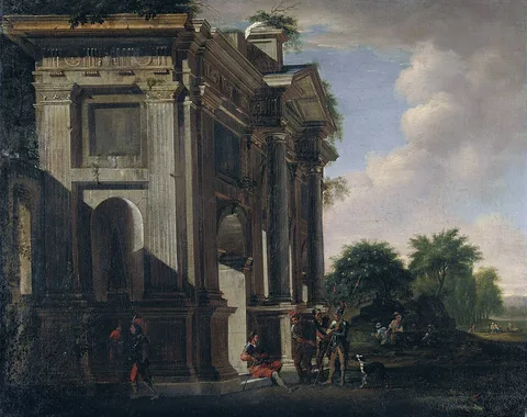 Viviano Codazzi, Caprice of a triumphal arch and soldiers