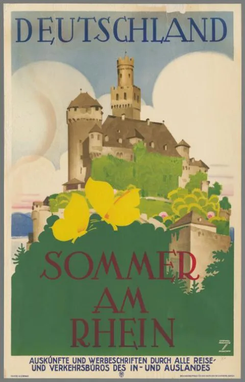 Ludwig Hohlwein, Deutschland, Sommer am Rhein - Auskunfte und Werbeschriften durch alle Reise und Verkehrsbüros des In- und Auslandes.