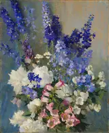 Laura Coombs Hills, Larkspur, Peonies, and Canterbury Bells
