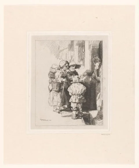 William Henry Hunt, A blind hurdy-gurdy player and family receiving alms