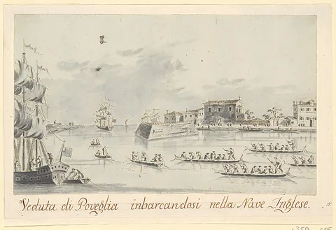 Giacomo Guardi, The Island of Povegila, with British Naval Officers Embarking