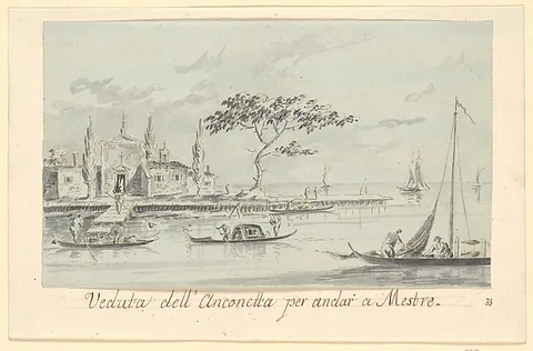 Giacomo Guardi, The Island of L'Anconetta, on the Way to Mestre, with the Church of La Madonnetta