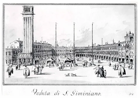 Giacomo Guardi, Piazza San Marco, Looking toward the Church of San Gemignano