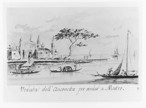 Giacomo Guardi, The Island of L'Anconetta, on the Way to Mestre, with the Church of La Madonnetta