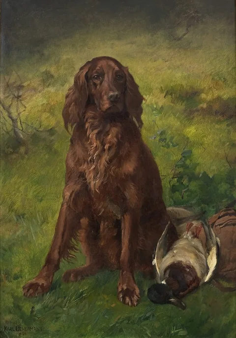 Karl Uchermann, Irish Setter with a Duck