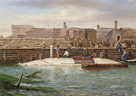 Conrad Wise Chapman, Torpedo Boat David at Charleston Dock, Oct. 25, 1863