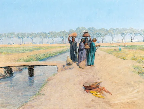 Alphons Leopold Mielich, Fellahin, Motif on the Road to Giza near Cairo