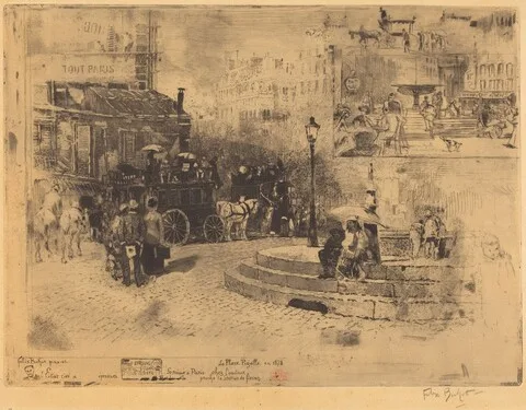 Félix Buhot, La Place Pigalle en 1878 (Place Pigalle in 1878)