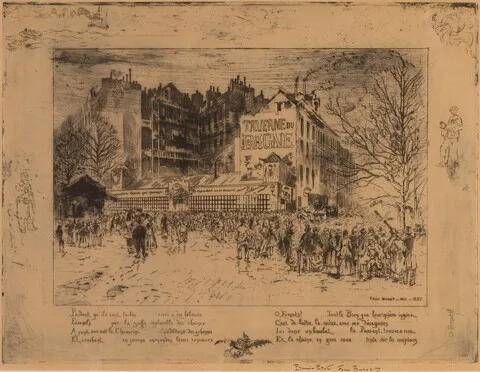 Félix Buhot, La Place des Martyrs et La Taverne du Bagne (The Place des Martyrs and the Jailhouse Tavern)