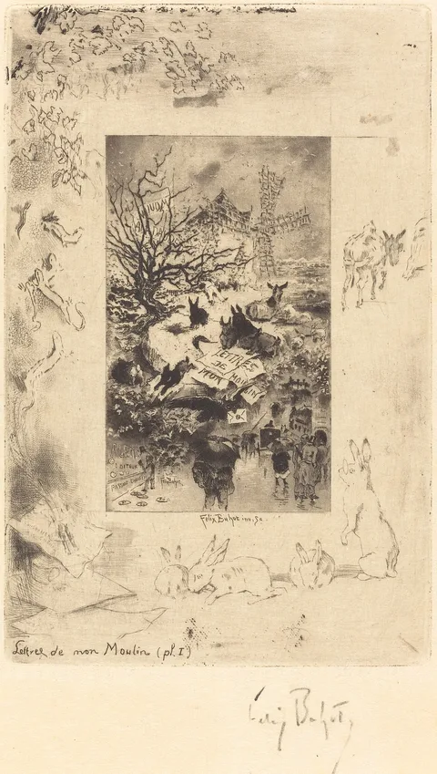 Félix Buhot, Title Page for "Lettres de Mon Moulin"