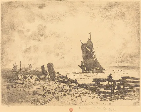 Félix Buhot, La Petite Marine - Souvenir de Medway (counterproof)
