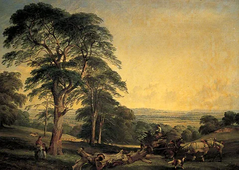 Edward John Cobbett, A Woodland Scene with a Wagon Drawn by Two Horses