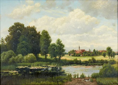 Josef Schoyerer, Pastoral landscape with village
