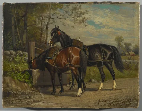 Nicholas Winfield Scott Leighton, Two Horses at a Wayside Trough