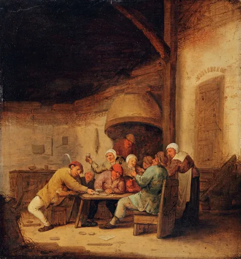Bartholomeus Molenaer, Peasants drinking and playing cards in tavern