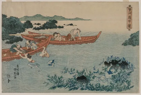 Utagawa Kunisada, Abalone Divers off the Coast of Ise, from an Untitled Landscape Series