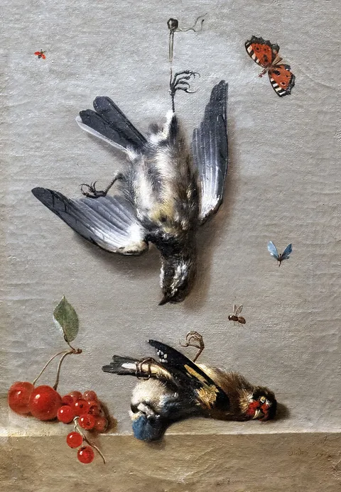 Jean-Baptiste Oudry, Still Life with Three Dead Birds, Cherries, Redcurrants and Insects