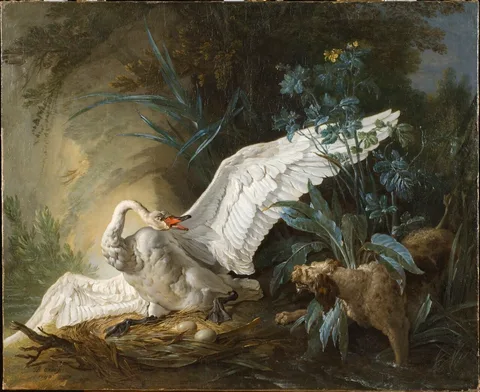 Jean-Baptiste Oudry, Water Spaniel Surprising a Swan on its Nest