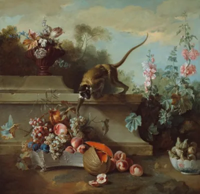 Jean-Baptiste Oudry, Still Life with Monkey, Fruits, and Flowers