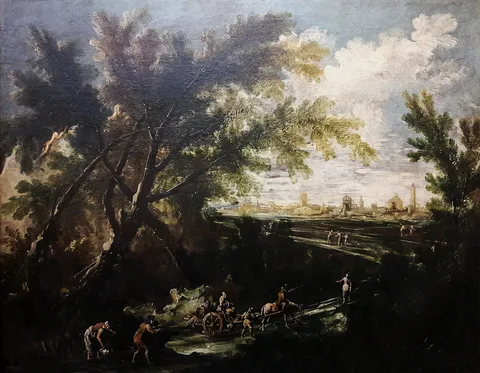 Antonio Francesco Peruzzini, Landscape with a water carrier (detail).