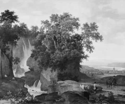 Johan le Ducq, Wood-Clad Rocks with Waterfall