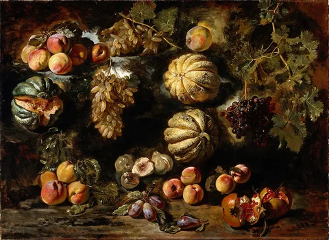 Michelangelo Pace, Still Life with Melons, Peaches, Figs, and Grapes
